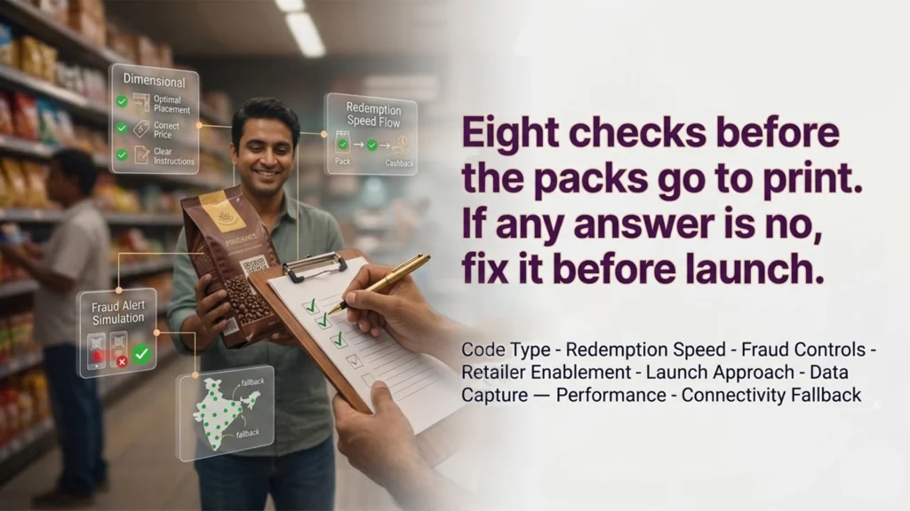 Eight pre-launch checks for QR code retail promotion — code type, redemption speed, fraud controls
