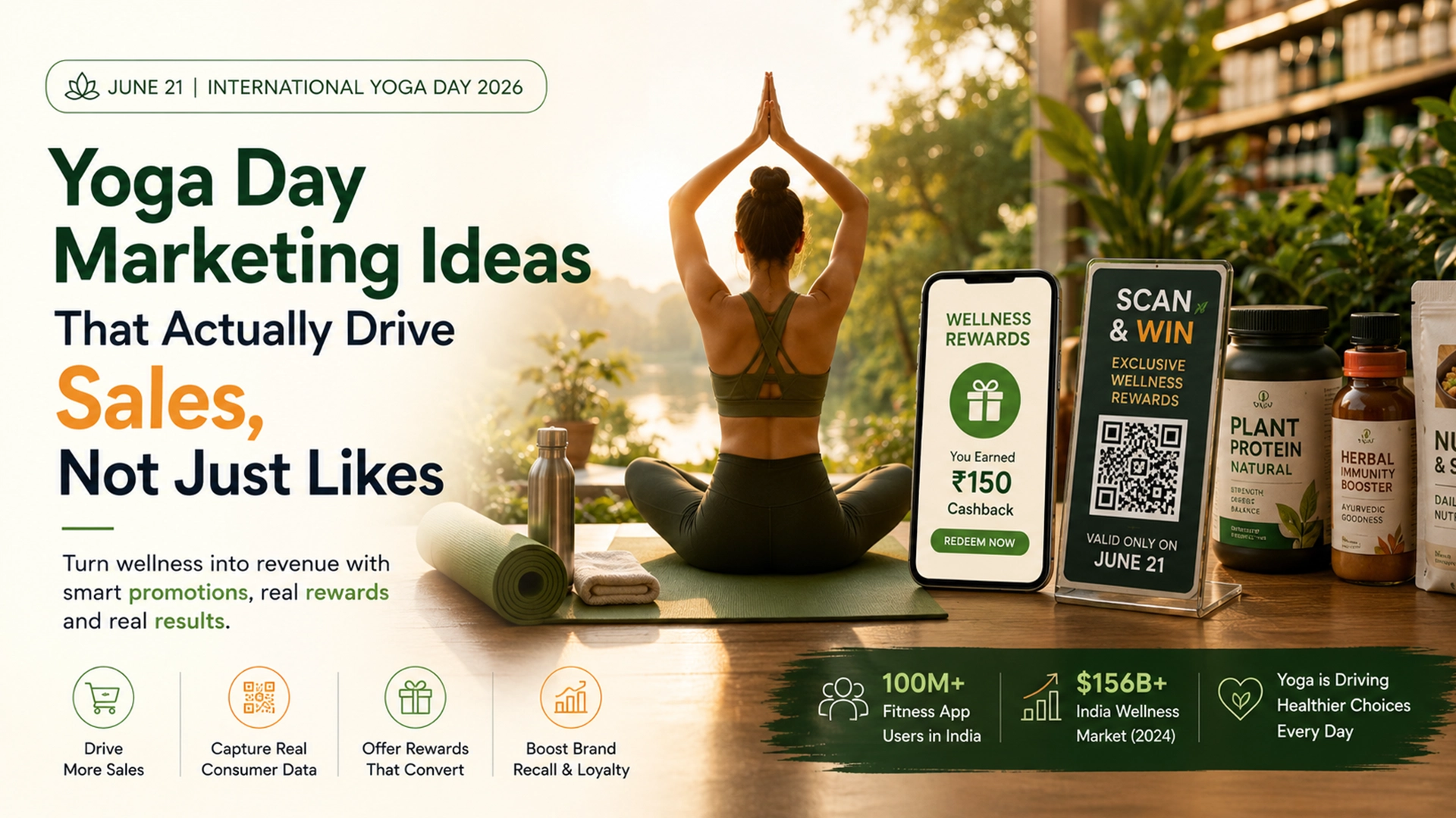 Yoga Day Marketing Ideas That Actually Drive Sales Not Just Likes Yoga day marketing ideas that drive sales with on-pack QR wellness rewards and cashback for FMCG brands on June 21 India