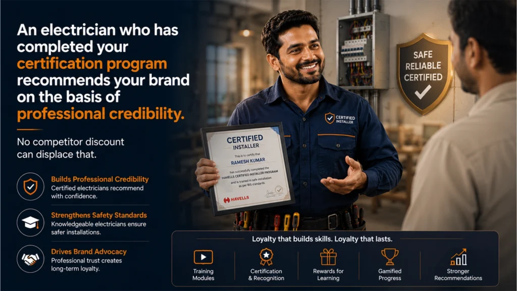 Certified electrician with an installer certificate showing how certification drives electrician loyalty program advocacy Image 5 — Section 7: Quick Decision Framework