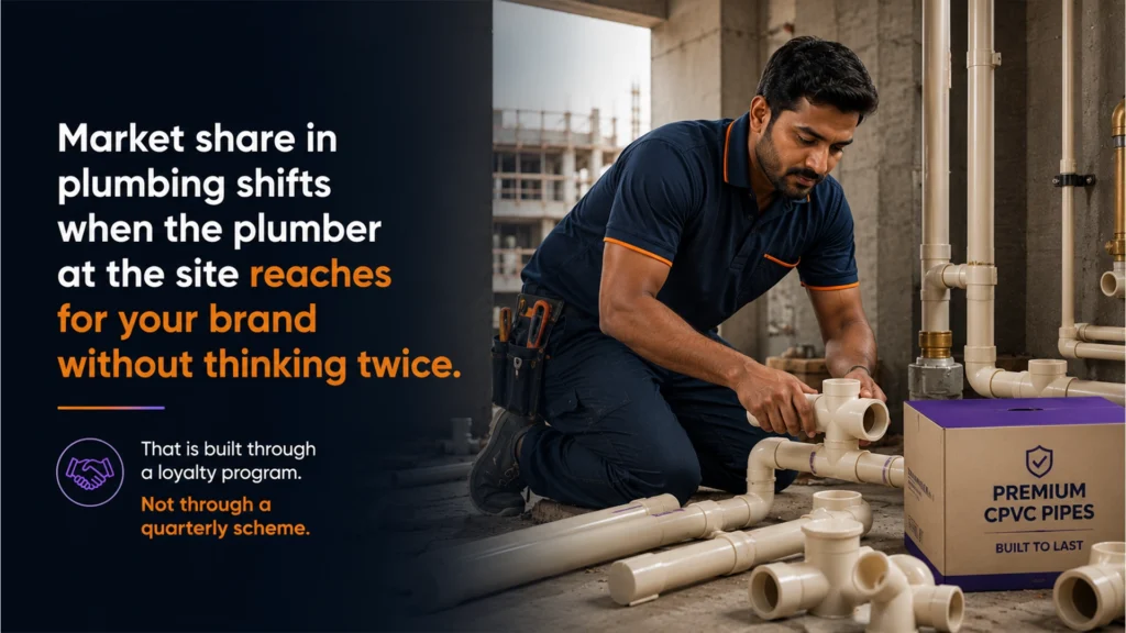 Plumber installing CPVC pipes at a site, built through a plumber loyalty program not a quarterly scheme