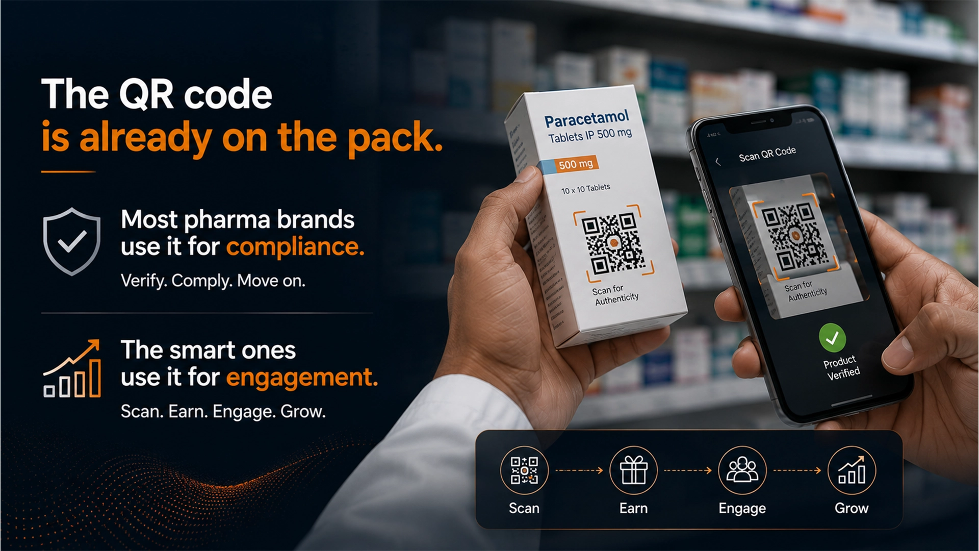 The QR Code Is Already on the Pack — Scan and Earn Chemist Loyalty Program India Chemist scanning QR code on pharma pack to earn rewards — scan and earn chemist loyalty program India
